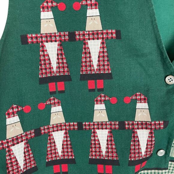 Vintage Handmade Christmas snap front vest Santa Claus Christmas Tree - Picture 2 of 5